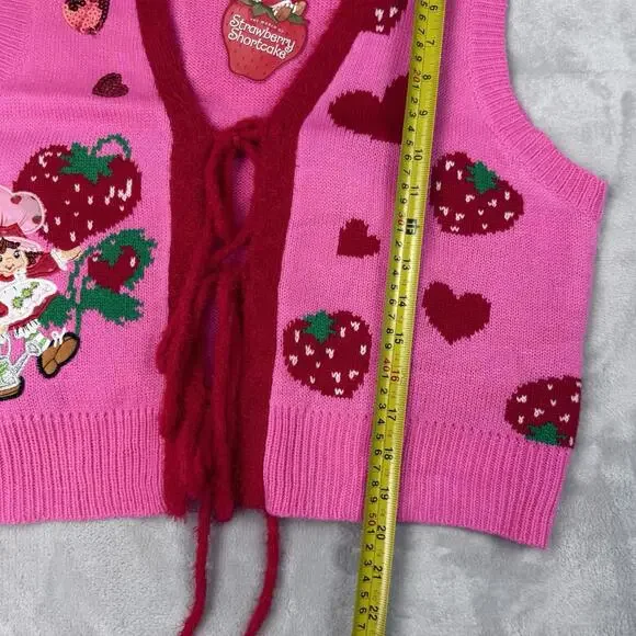 NWT Strawberry Shortcake Knit Vest Pink Y2K Heart Valentine Girlhood Wmns Size L - Picture 6 of 6
